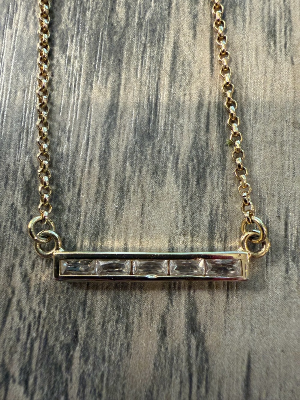 Gold Bar Necklace with Clear Crystal Inset - Women Jewelry